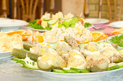 Tasty salads. Banquet in the restaurant