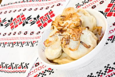 Ukrainian dishes - dumplings with fried onion