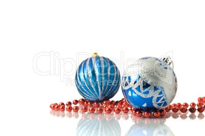 Christmas decoration -  two blue balls and red beads