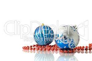 Christmas decoration -  two blue balls and red beads