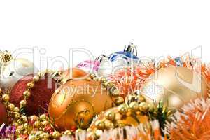 Colorful Christmas decoration balls and bright tinsel