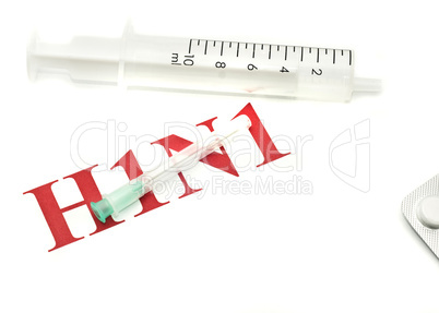 Swine FLU H1N1 -  red alert, pills and syringe
