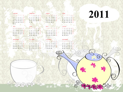 calendar for 2011 with teapot