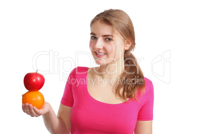 girl with apple and orange