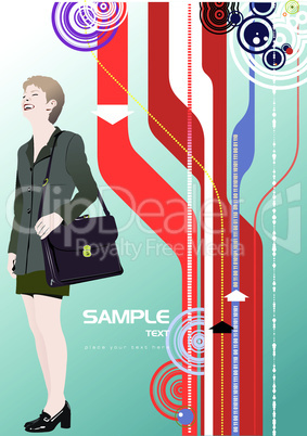 Cover for brochure or template office folder with cute business woman