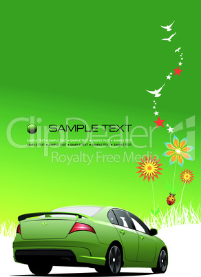 Green summer  background with car image