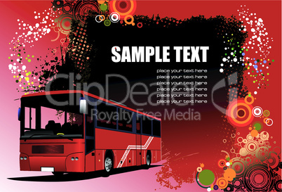 Grunge abstract hi-tech background with red bus image. Vector illustration