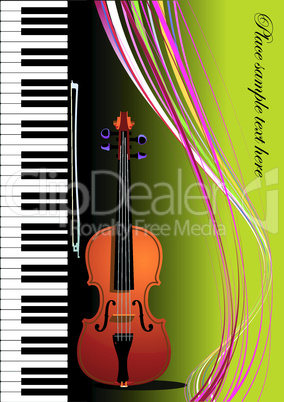 Piano with violin. Vector colored illustration. Cover for book