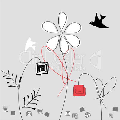 Abstract flowers with birds