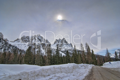 Snow on the Dolomites Mountains, Italy