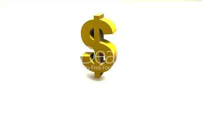 Gold Dollar sign creating from pieces, slow motion 3d animation