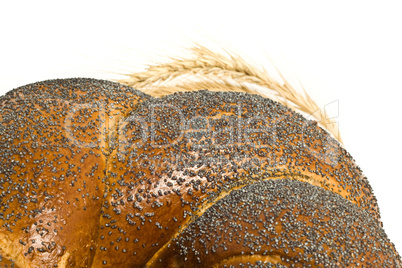 Closeup of bagel and  wheat corn isolated