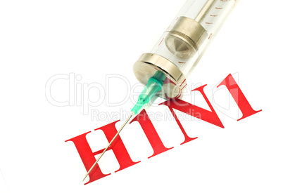Swine FLU H1N1 disease - syringe and red alert