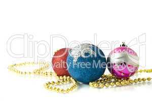 Christmas decoration - red, pink and blue balls with beads