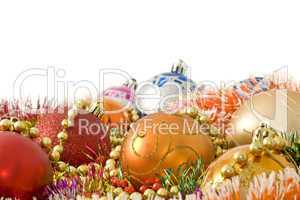 Christmas greeting decoration - colorful baubles and tinsel
