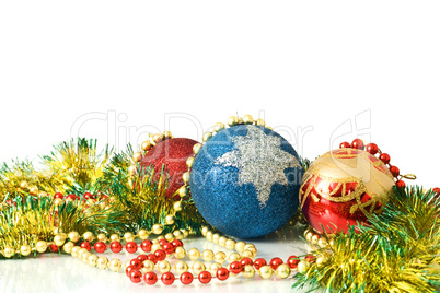 Christmas is coming. Decoration - colorful tinsel and balls