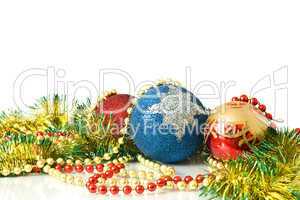 Christmas is coming. Decoration - colorful tinsel and balls