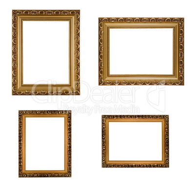 Collage of carved vertical and horizontal golden wooden frames