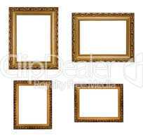 Collage of carved vertical and horizontal golden wooden frames