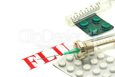 Swine FLU H1N1 affection -  old-fashioned syringes and pills