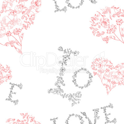 Seamless pattern with flowers and inscription