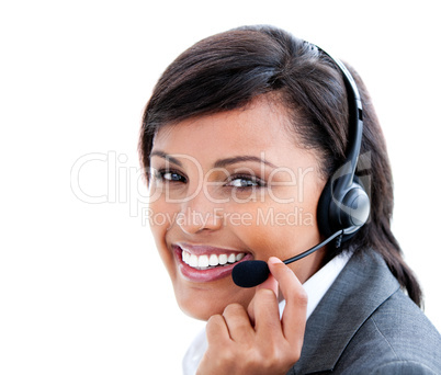 Portrait of a female manager  with headset on