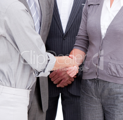 Close-up of a positive businessteam closing a deal