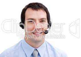 Portrait of a smiling businessman with headset on