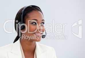 Portrait of an Afro-american businesswoman with headset on