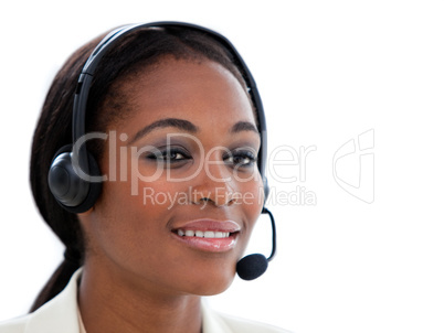 Portrait of an ethnic businesswoman with headset on