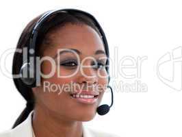 Portrait of an ethnic businesswoman with headset on