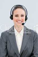Portrait of an attractive businesswoman with headset on
