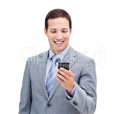 Portrait of a confident businessman looking at his phone