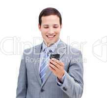 Portrait of a confident businessman looking at his phone