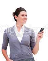 Portrait of a brunette businesswoman looking at his phone