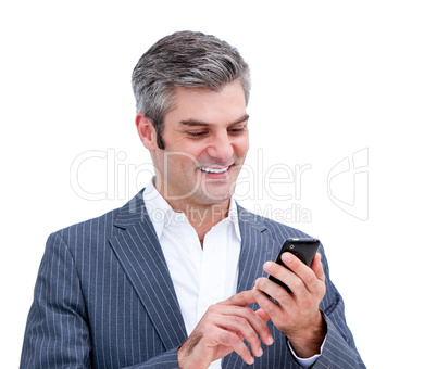 Portrait of a handsome businessman looking at his phone