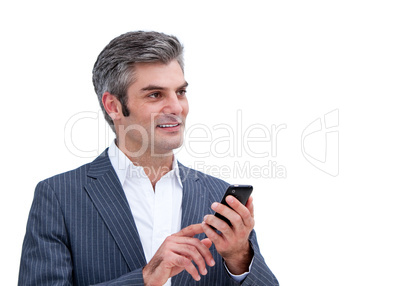 Portrait of a pensive businessman looking at his phone