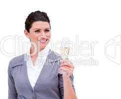 Portrait of a smiling businesswoman drinking Champagne