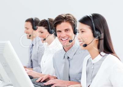 Smiling customer service representatives