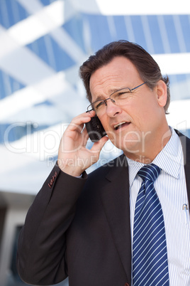 Concerned Businessman Talks on His Cell Phone