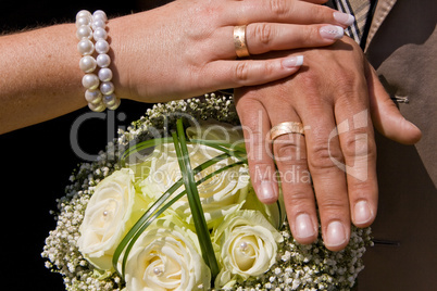 Brautstrauß, Eheringe, Hochzeit, Trauung