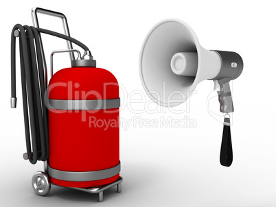 Megaphone and gas cylinder