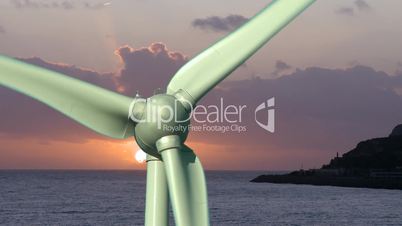 Wind turbine clean energy, blue screen composite