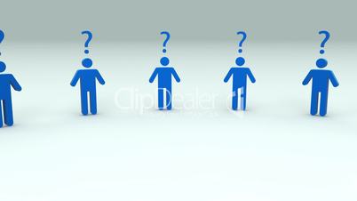 human symbols with question marks above head concept loopable 3d animation
