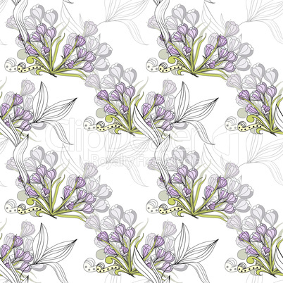 Seamless wallpaper with violet flowers