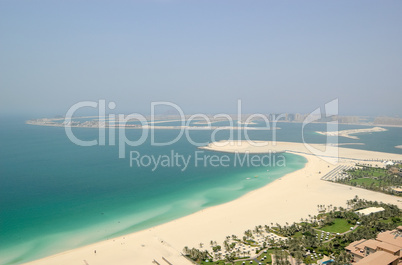 Beach at luxury hotel with a view on Palm Jumeirah man-made isla