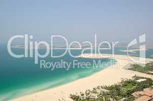 Beach at luxury hotel with a view on Palm Jumeirah man-made isla