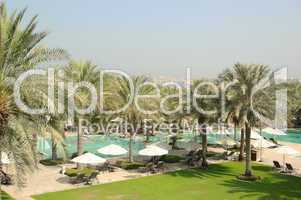 Swimming pool recreation area of luxury hotel, Dubai, UAE