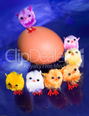 Chicks on top and in front of an egg