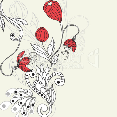 Sketch with stylized flowers